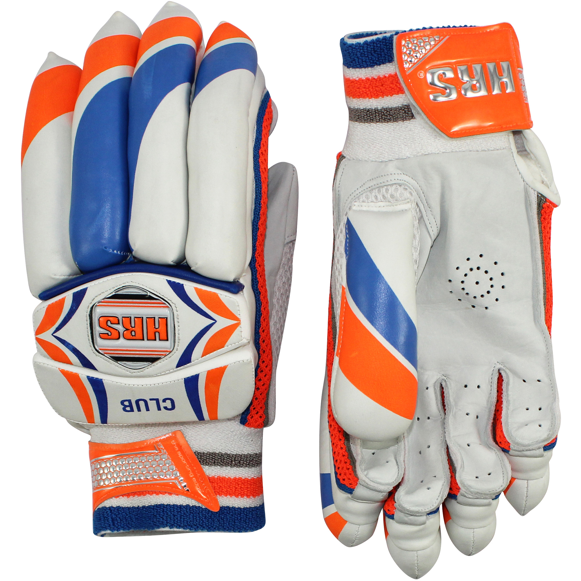 HRS Club Mens Batting Gloves - White & Orange